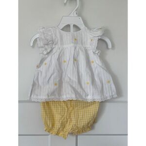 Little Me Baby Girl 2PC Daisy Top Yellow Gingham Bloomers Set 3M NEW